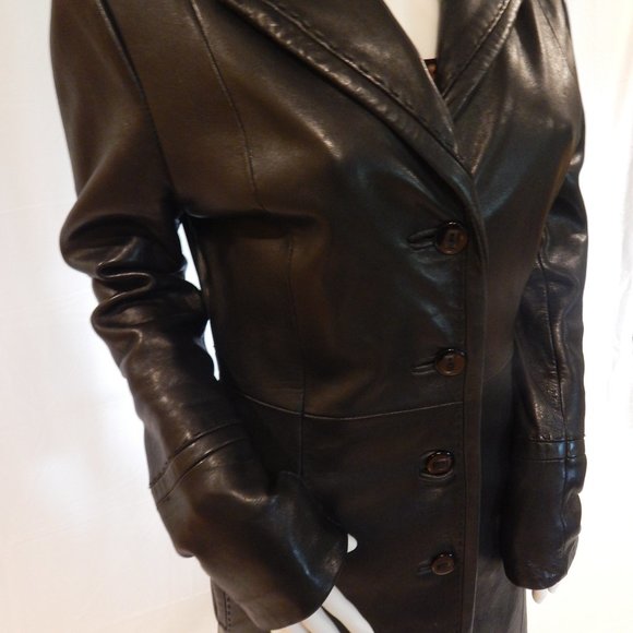 Jones New York  BLACK LEATHER LONG COAT - Picture 12 of 13